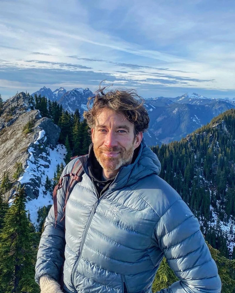 Joe hiking in the Pacific Northwest mountains