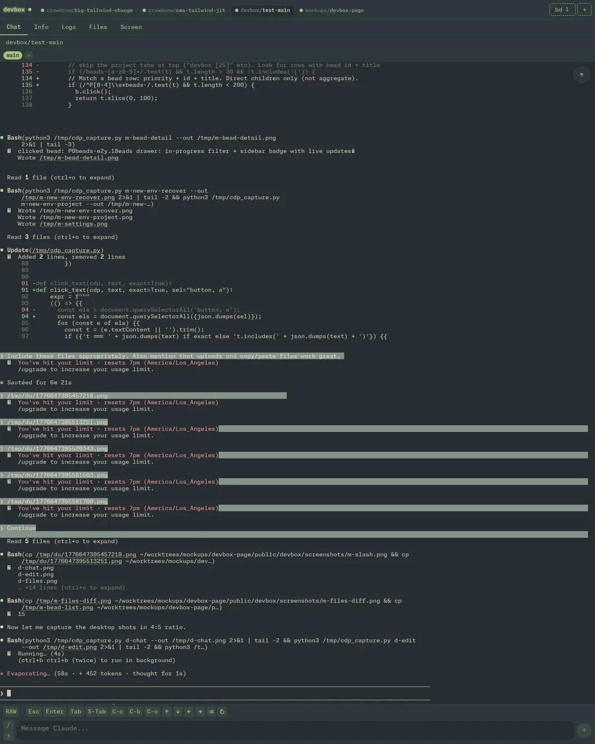 Desktop view with multi-env tab bar and chat