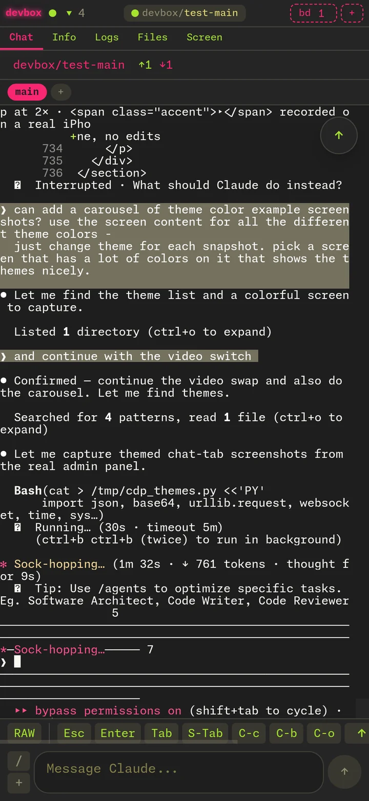 Chat tab with Monokai theme