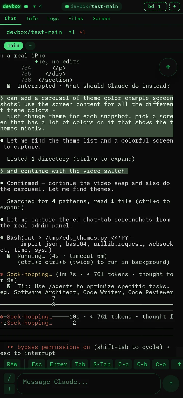 Chat tab with Terminal theme